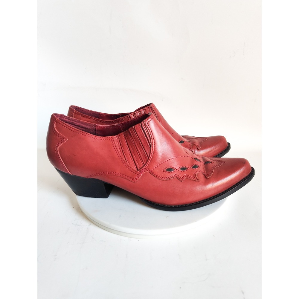 Reba Booties Shooties 7 Western Leather Red Pointed Toe Cutout Rodeo Ankle Boots